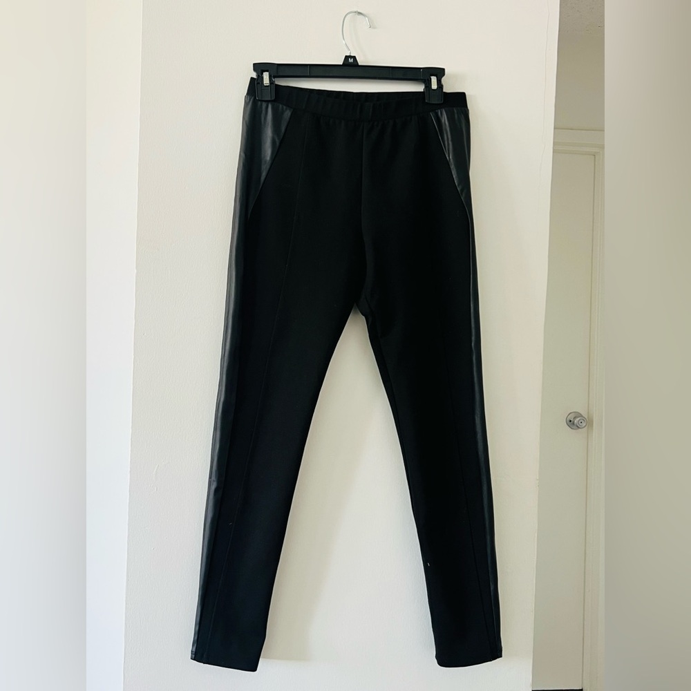 Black Leggings with Leather Accents